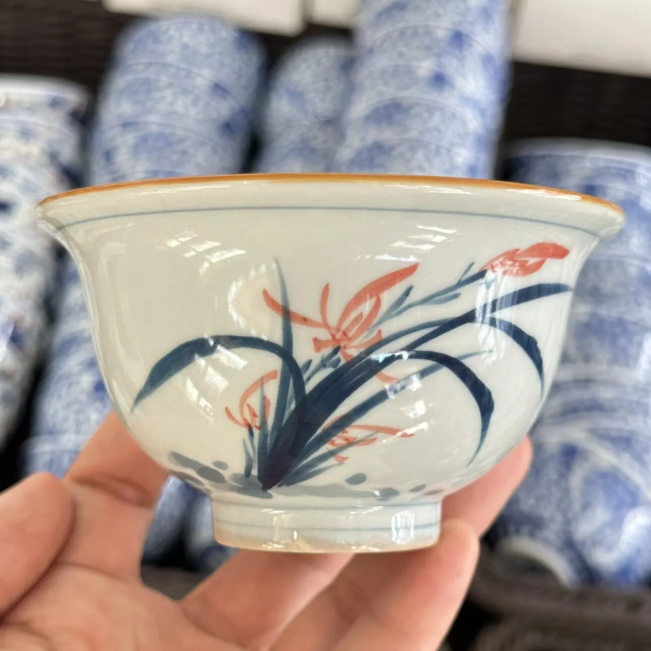 Jingdezhen Ceramic Grass and Wood Gray Hand Painted Orchid Tea Cup Household Cup Single Cup Pressure Bottle Savoring Cup