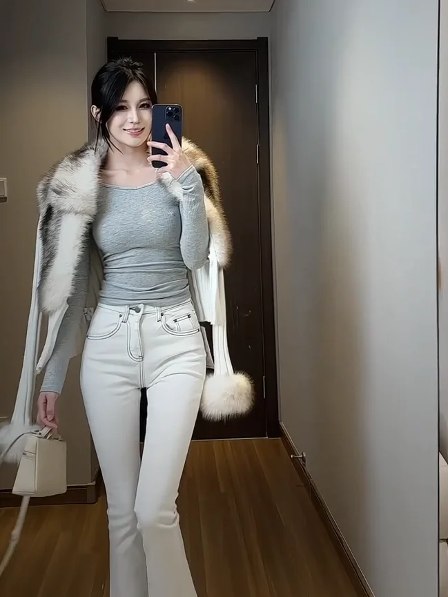 

High Waist Straight Leg White Jeans Korean Style Versatile Elegant Women's Fashion Autumn Winter Casual Pants Cotton Stretch ...