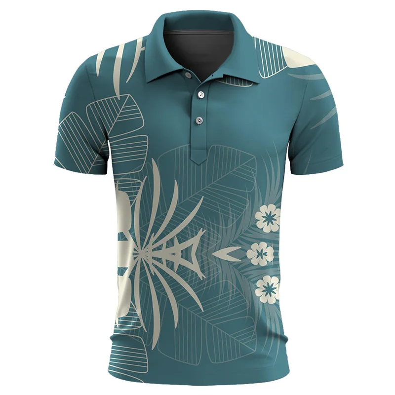 Camisa polo masculina de plantas havaianas, impressão 3D, folhas, flor, manga curta, camisas polo de golfe, tops de rua extragrandes, verão