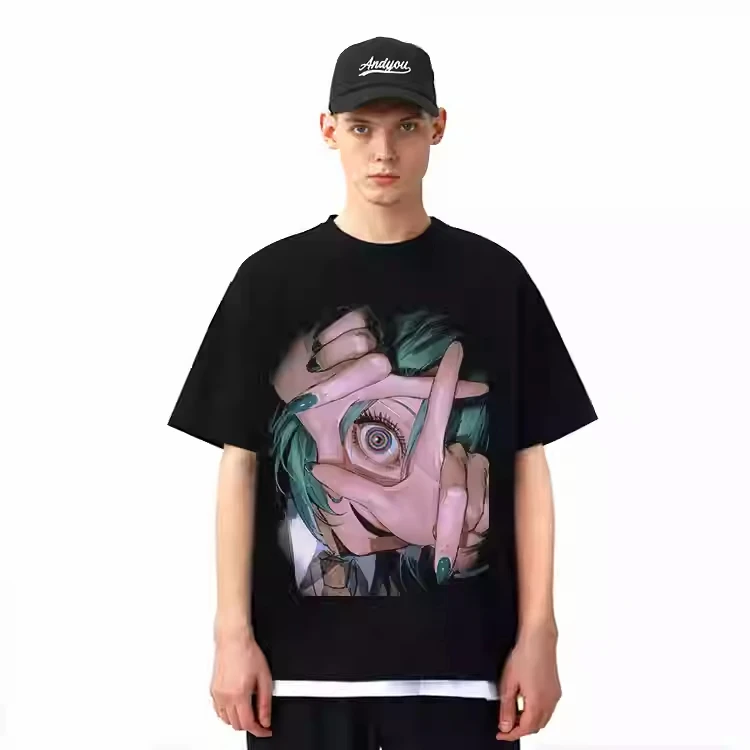 ملابس أنيمي قطنية 100% دافئة ومريحة لعام 2025 كاملة الأوقات ملابس كلاسيكية كبيرة الحجم ملابس الشارع الشهير تي شيرت جرافيك ملابس رجالية #5