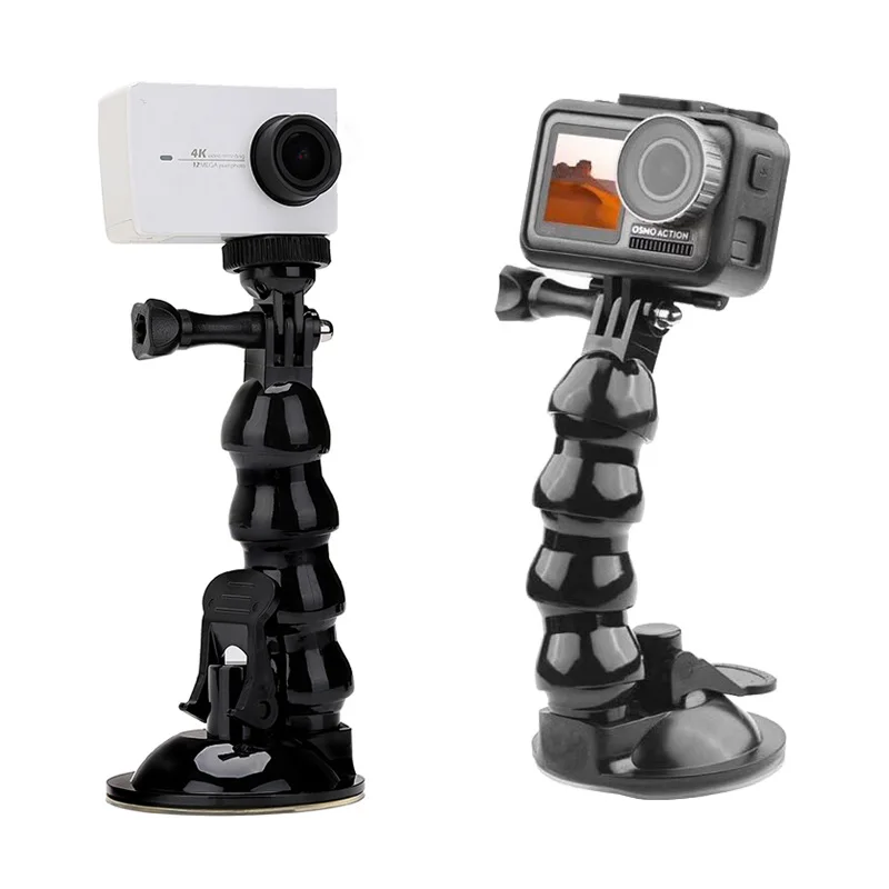 Car Suction Cup Phone Holder in Car Window Glass Flexible Bracket Adjustable Snake Mount 360 Rotation Action Camera Phone Clip