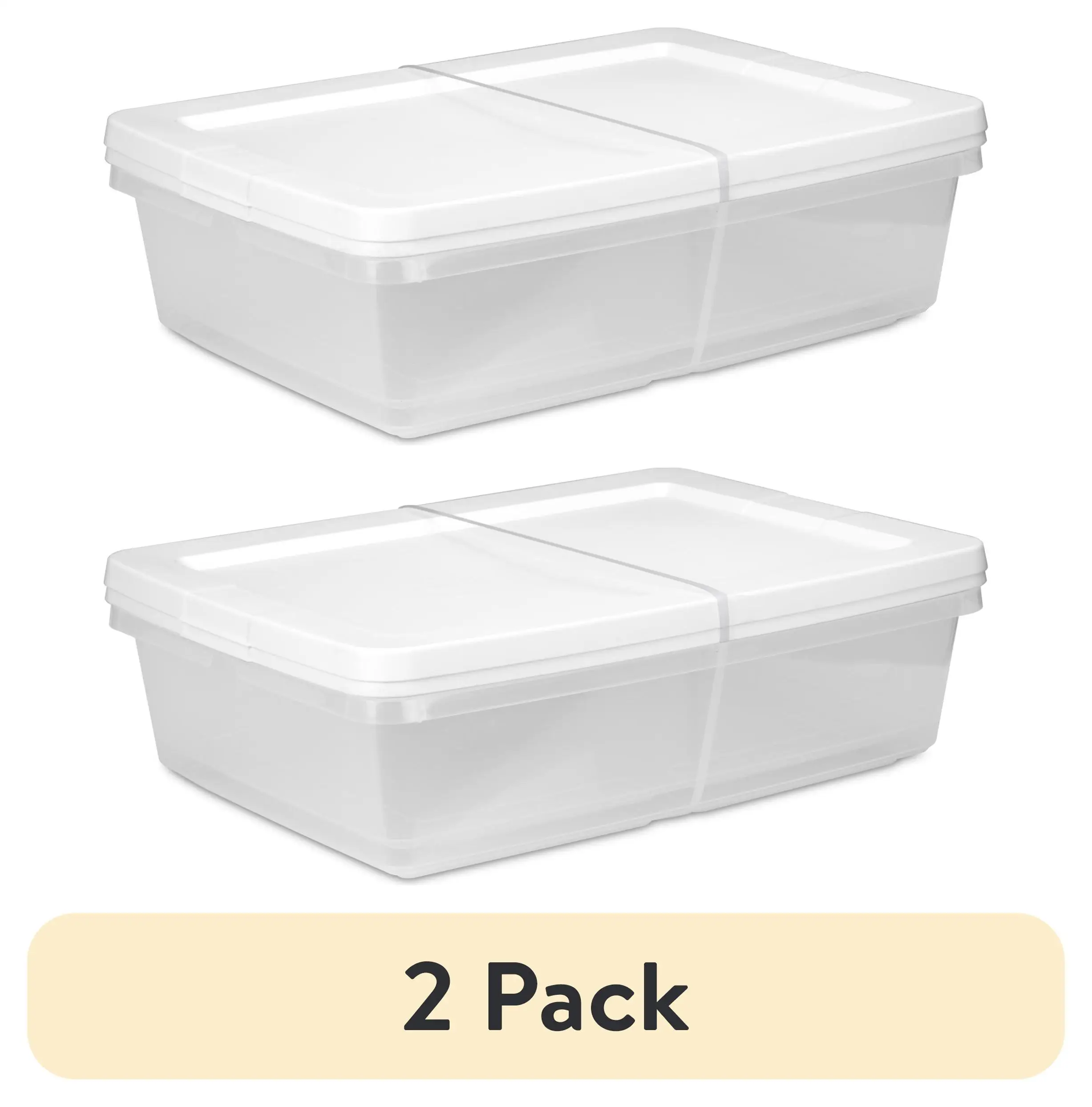 

(2 pack) Set of (2) 28 Quart Storage Boxes, Clear Plastic Storage Bin with Snap-on Lid, White