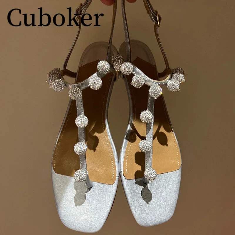 

Crystal Ball Bling Flat Clip Toe Sandals Women Party Ladies Mules Designer Brand Party Shoes Woman Female Sandals Summer 2023