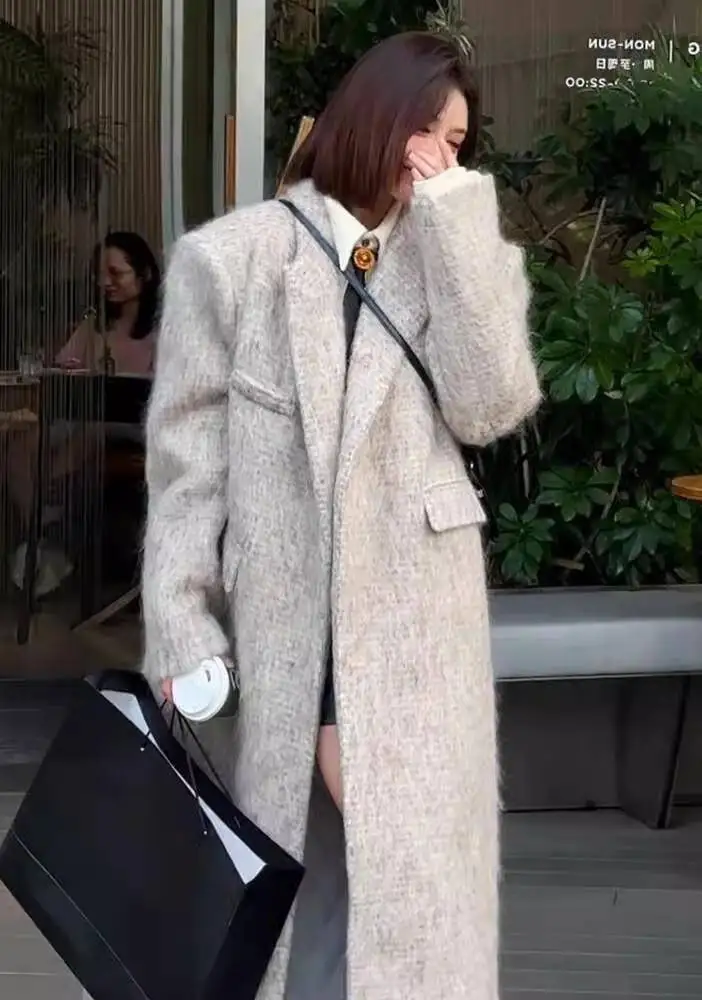 

Шерстяные пальто, женское шерстяное пальто, коричневое женское осеннее смешанное пальто с аппликацией в стиле пэчворк, разноцветное, с пряжками, с рукавами-фонариками, эстетическое