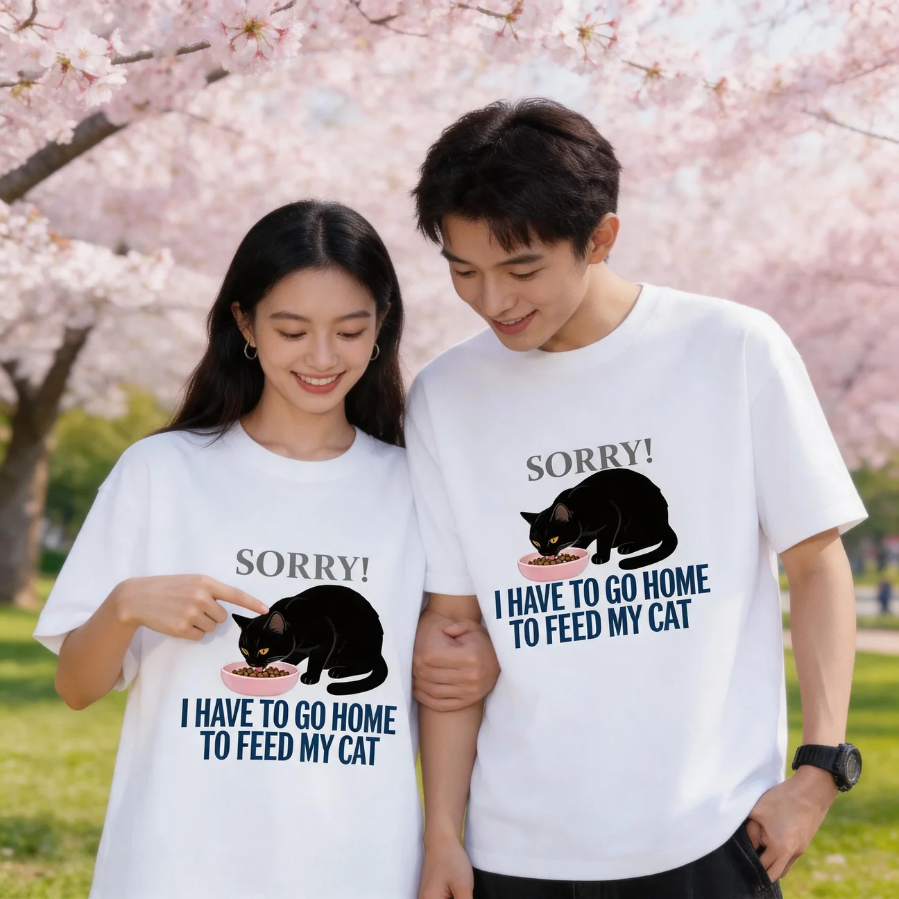 Unisex Woman Man Cute T-shirts with Cat Pattern Unique Design Gift White Shirts High Quality Cotton Shirts Loose Soft Custom