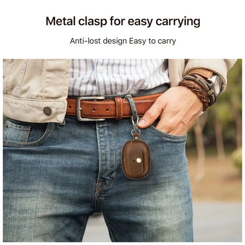 Imagen 2 del producto CONTACT'S FAMILY 100% Funda de cuero de vaca auténtico Retro para auriculares inalámbricos Sony WF 1000XM5, cajas protectoras para auriculares Bluetooth