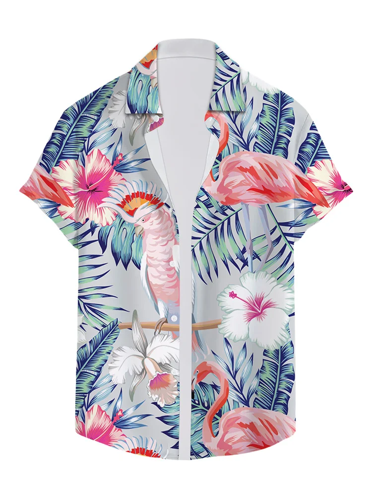 เสื้อเชิ้ตผู้ชายลายดอกไม้ 3 มิติ สำหรับฤดูร้อน พิมพ์ลายสามมิติ ระบายอากาศได้ดี สไตล์ลำลองและวันหยุด แขนสั้น