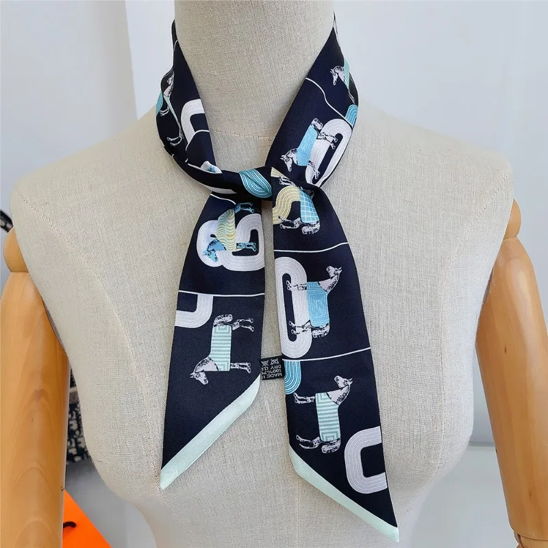 

90x5cm War Horse Print Streamer Women's Spring and Autumn Versatile Decorative Scarf Clothes Bag Accessories Small Scarf