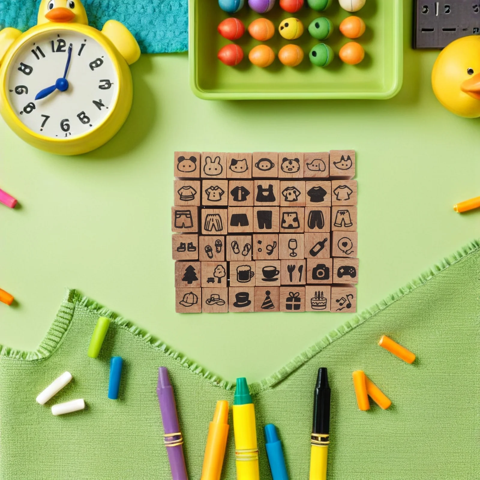 42 szt. Zestaw mini stempli drewnianych z motywem zwierząt dla dzieci, upominek na święta, do tworzenia kartek DIY, scrapbookingu.