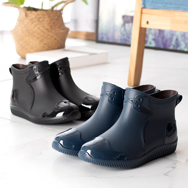 

Men Rain Shoes 2026 New Low Cut Casual Thickened Low Heel Rain Boots Ankle Waterproof Work Shoes