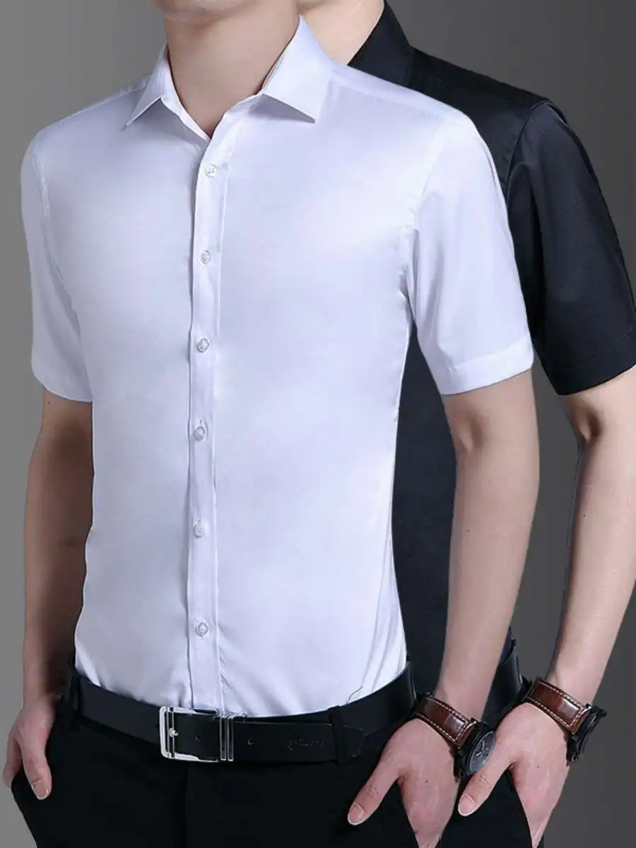 

Busin Casual ort Sve Men's irt Summer Slim Fit Korean Sle White Profional irt Trendy Travel Wear Pure Color