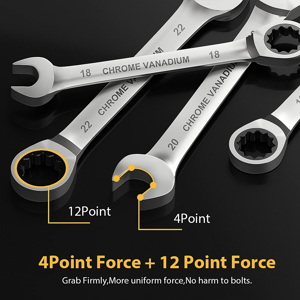 WOZOBUY Fixed-Head Ratcheting Combination Wrench Set, Metric 6-19 mm, 72-Teeth, Cr-V Constructed