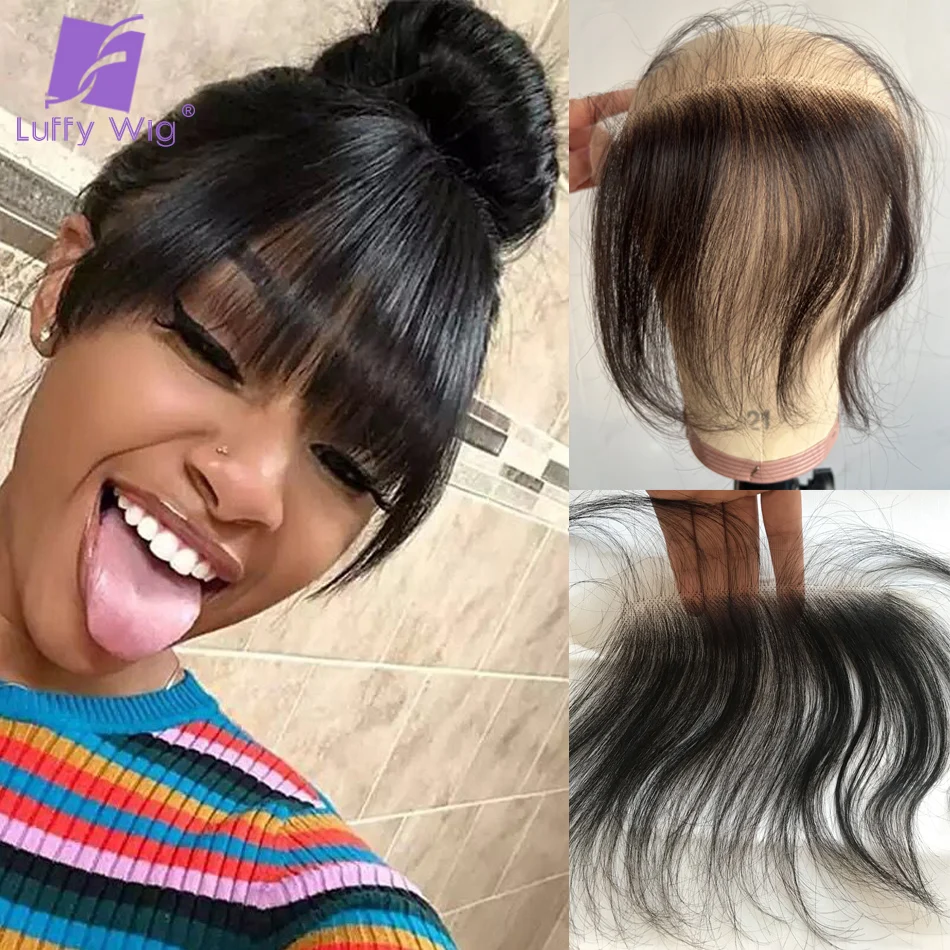 Hd Lace Human Hair Bangs No Clips Silky Straight Baby Hair Fringe Bang Piece 1