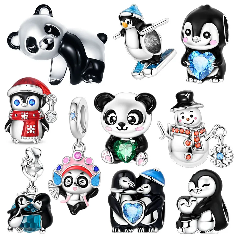 

Hot Sale Charms 925 Sterling Silver Black White Panda Penguin Beads Dangle Pendant Fit Bangle Bracelet Necklace DIY Jewelry