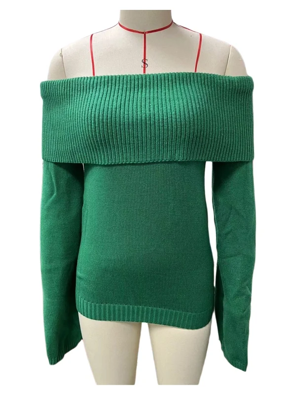 Suéter de Punto de Un Solo Hombro, Estilo Urbano, Manga Farol, Espalda Descubierta, Manga Larga, Largo Regular, Color Puro