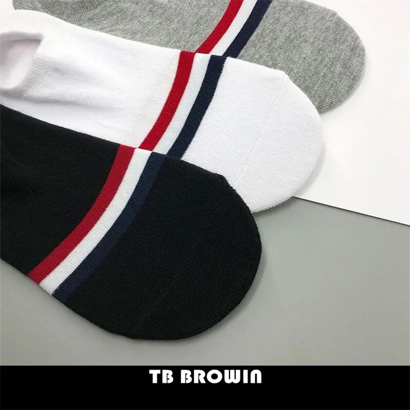 TB BROWIN THOM Men\'s Socks Korean Fashion RWB Stripes No Show Women\'s Cotton Street Fashionable Harajuku Stockings