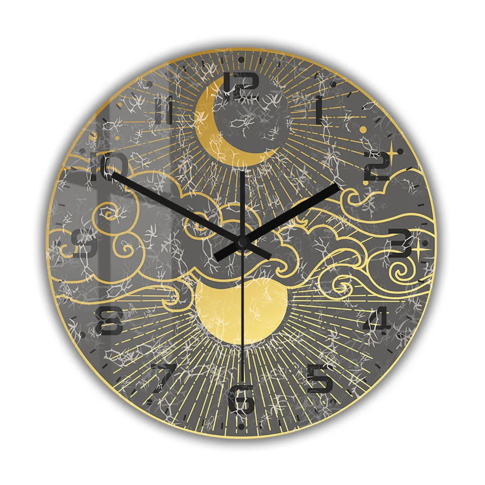 Boho Sun and Moon Wall Clock Celestial Home Decor Mystical Astrology Cloud Silent Clock for Witchy Bedroom Spiritual Living Room