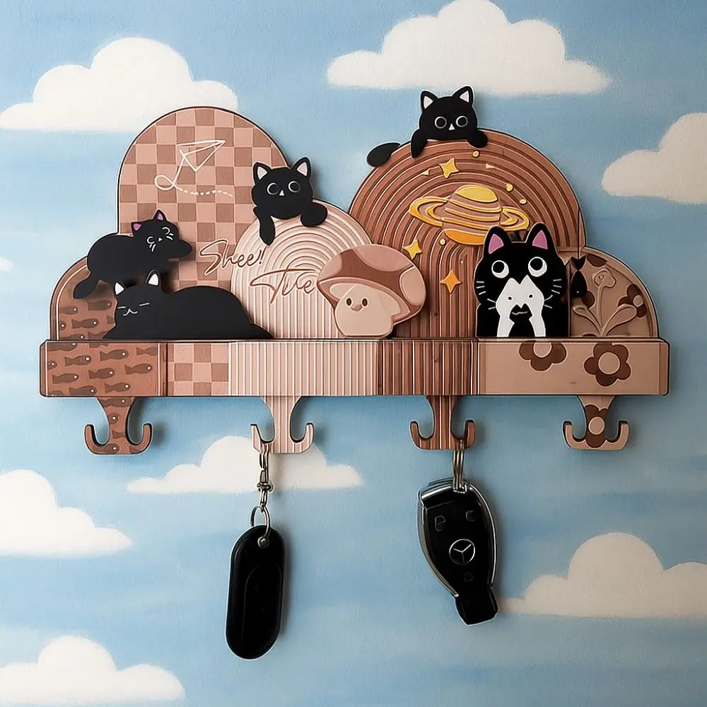 

Cat Key Holder House Wall Mounted Practical Entryway Hook No Punching Required Cartoon Entrance Storage Rack Garage Organisation