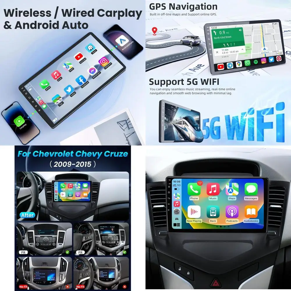 

Автомобильный радиоприемник для Chevrolet Chevy Cruze 2009-2015: Carplay и Android Auto 9-дюймовый сенсорный экран 1280*800 5GWiFi Bluetooth 5.0 FM/RDS GP