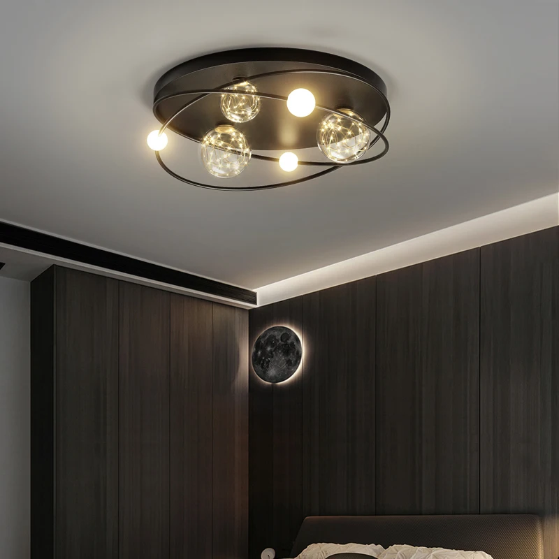 Imagem -03 - Kobuc 2023 Novo Estilo Quarto Lâmpada do Teto Luz de Teto Ferro Americano com Controle Remoto Lustre Vidro Metal Led