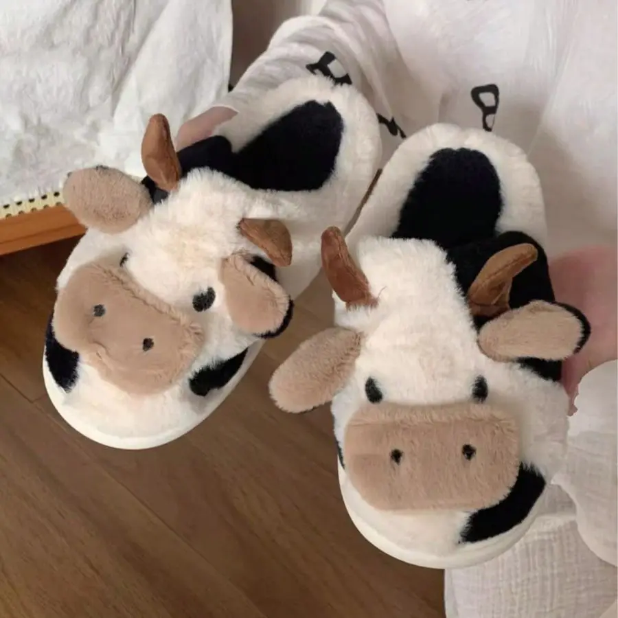 Couple Indoor Cow Plush Slippers Autumn And Winter Indoor Household Cotton Slippers For Warmth Thick Bottom And Thick Plush Slip image 6