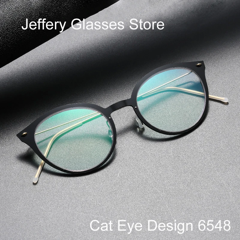 Denmark Fashion Cat Eye Glasses Frame Women Men Round Titanium Acetate Screwless Ultra-Light Eyeglasses Spectacles 6548