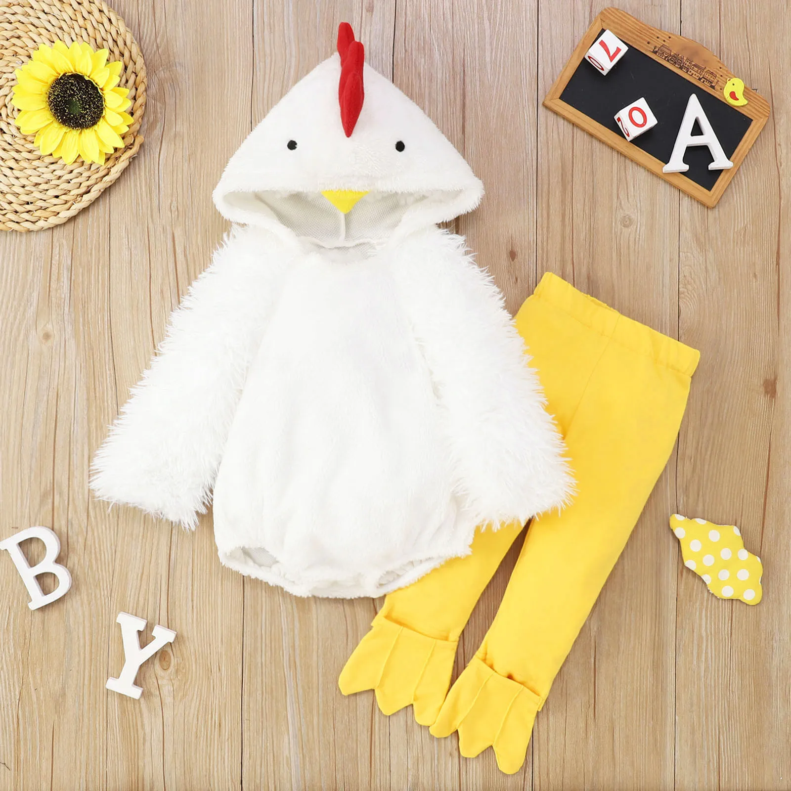 

Baby Boys Girls Chicken Ostume Sets Halloween Cute Plush Romper Newborn Chick Ostume Infant Clothing Sets For Children