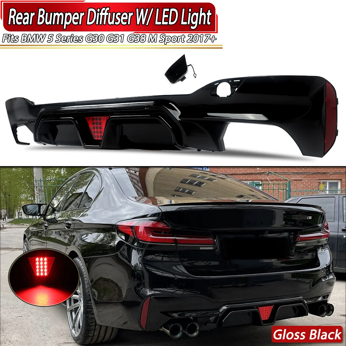 Magickit CS Style Heckstoßstangenlippe mit LED-Licht für BMW 5er Serie G30 G31 G38 2018-22 530i 540i Heckdiffusor