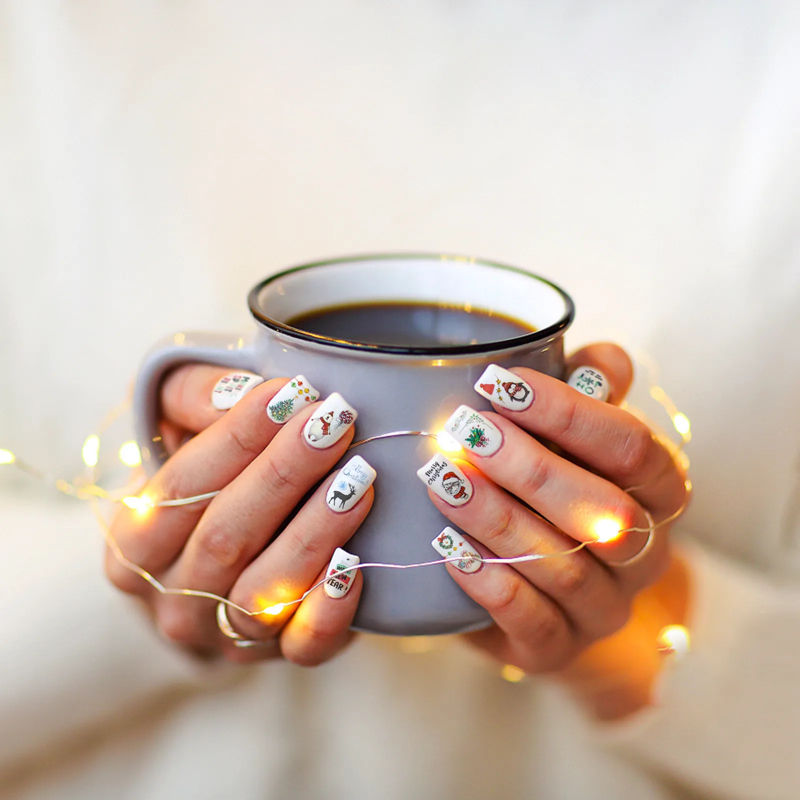 Nail Stickers 3 Sheets Christmas Women Art Decals Xmas Stencils Self Adhesive 3D Patterns Nail Polish UV Gel Acrylic