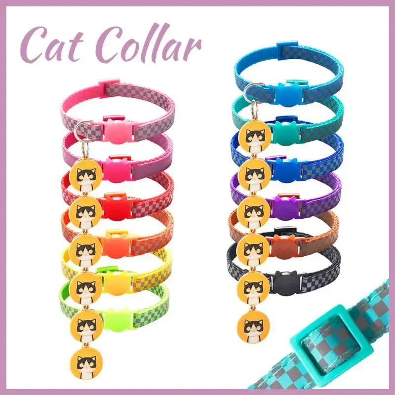 Cat Collar Colorful Reflective Breakaway Cat Collar Neck Ring Necklace With Bell Pet Products Safety Adjustable Dog Collar