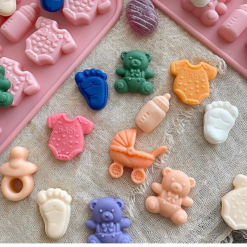 Baby Shower Silicone Chocolate Mold Feet Cradles Onesie Bottle Pacifier For Cake Decoration Cupcake Topper Kitchen Baking Tools - view 4