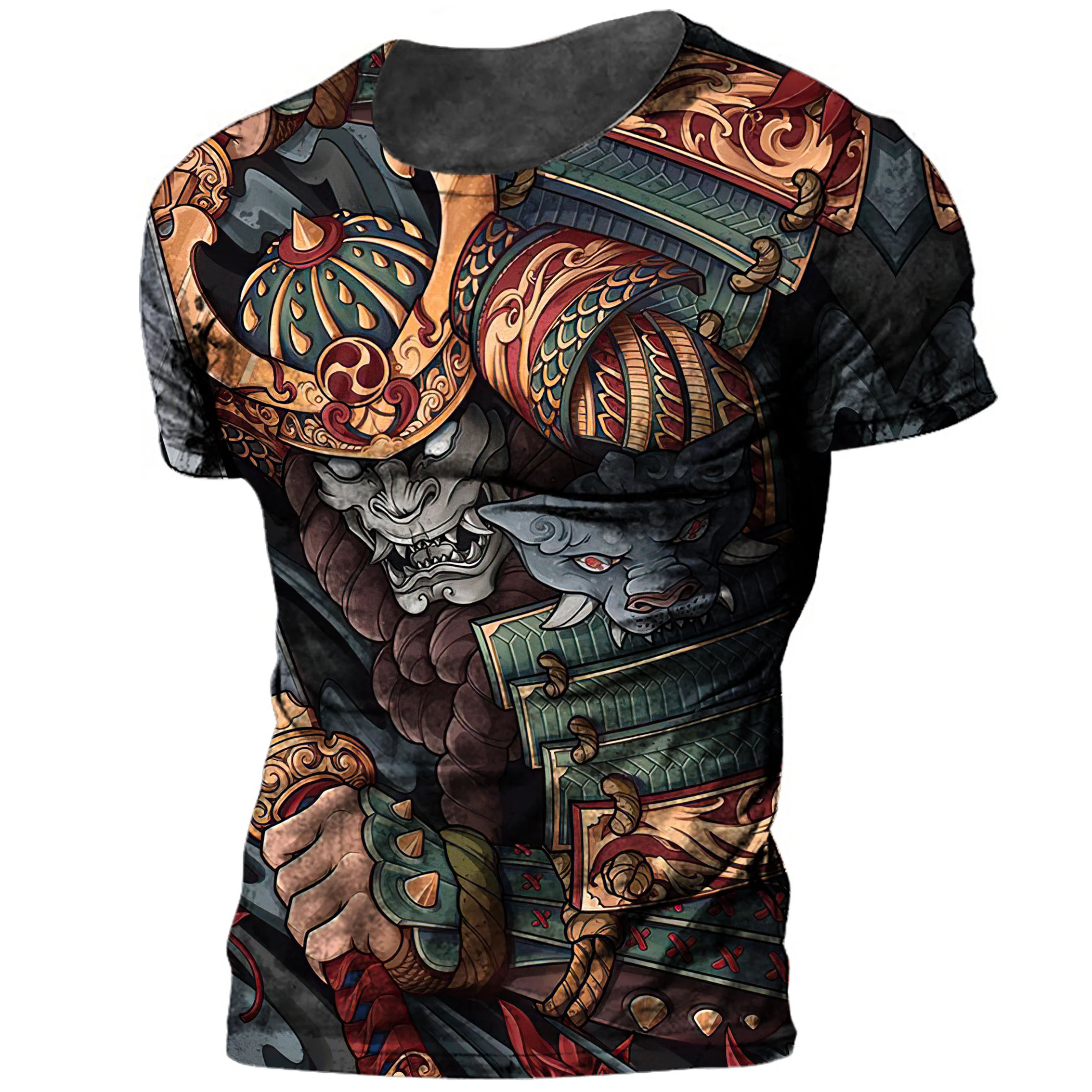 Japan Samurai Print Men\'s T Shirt Summer O-neck Oversized Tees Casual Short Sleeved Pullover Tops 2022 New Punk Cool Streetwear