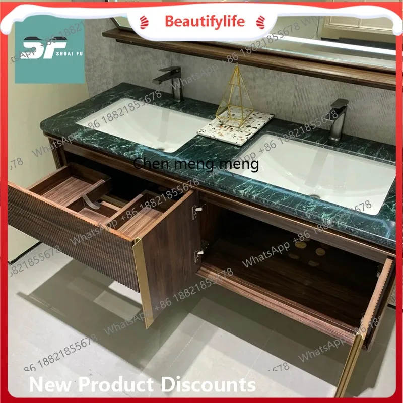 B67 Shopping mall luxury stone bathroom cabinet combination bathroom wash hand basin solid wood baking paint customization
