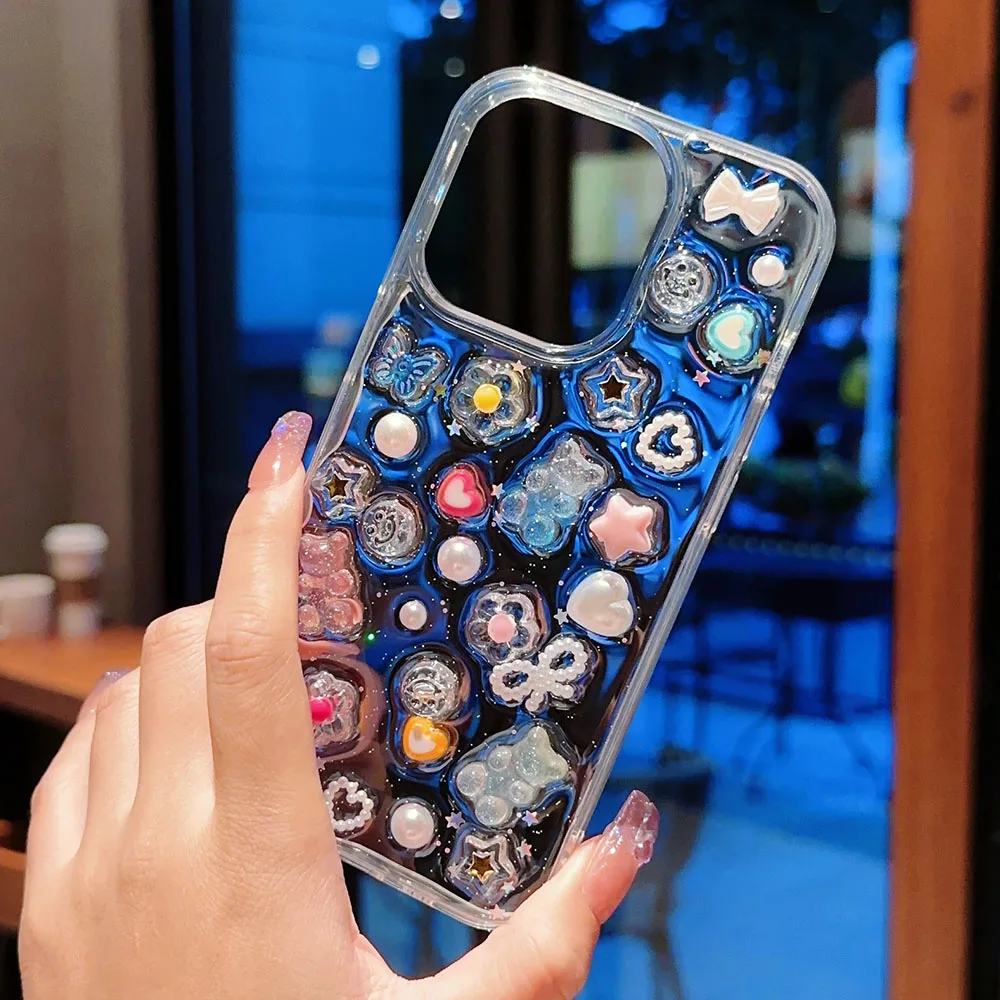 جراب هاتف لامع من الإيبوكسي لـ iPhone ، غطاء شفاف ، كوريا ، الحب ، القلب ، الابتسامة ، النجمة ، اللؤلؤ ، الحلوى ، الدب ، 3D ، 15 ، 14 ، 11 ، 12 ، 13 Pro Max ، 14 زائد #5