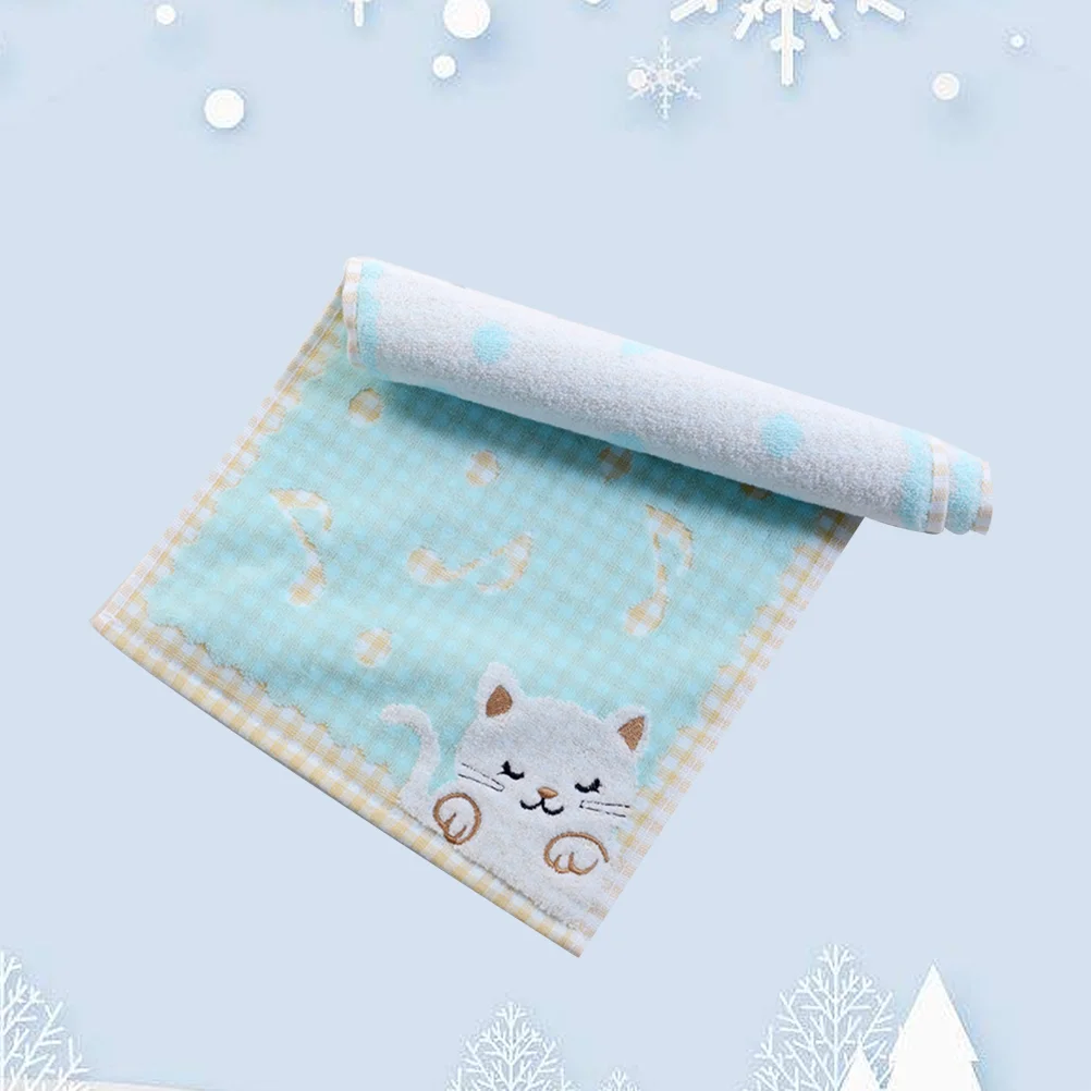 Cotton Towel Kitten Cartoon Hand Face Towels Square Washcloths for Kids Toddlers(Blue) Cotton Washcloth