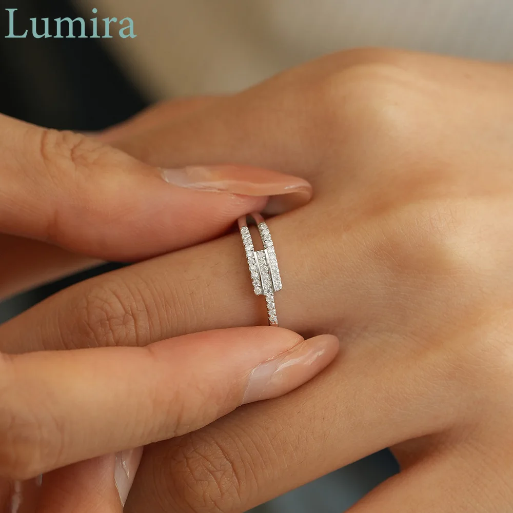 لوميرا الهيب هوب البلاتين PT950 ثلاثة صفوف من خاتم الماس للنساء مجوهرات خالدة خاتم موسانيتي هدايا الصديقة