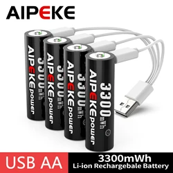 AIPEKE 1.5V 3300mWh Aa rechargeable batteries pile USB aa 1.5v Rechargeable Lithium Battery Aa for Control toys Remote Mouse