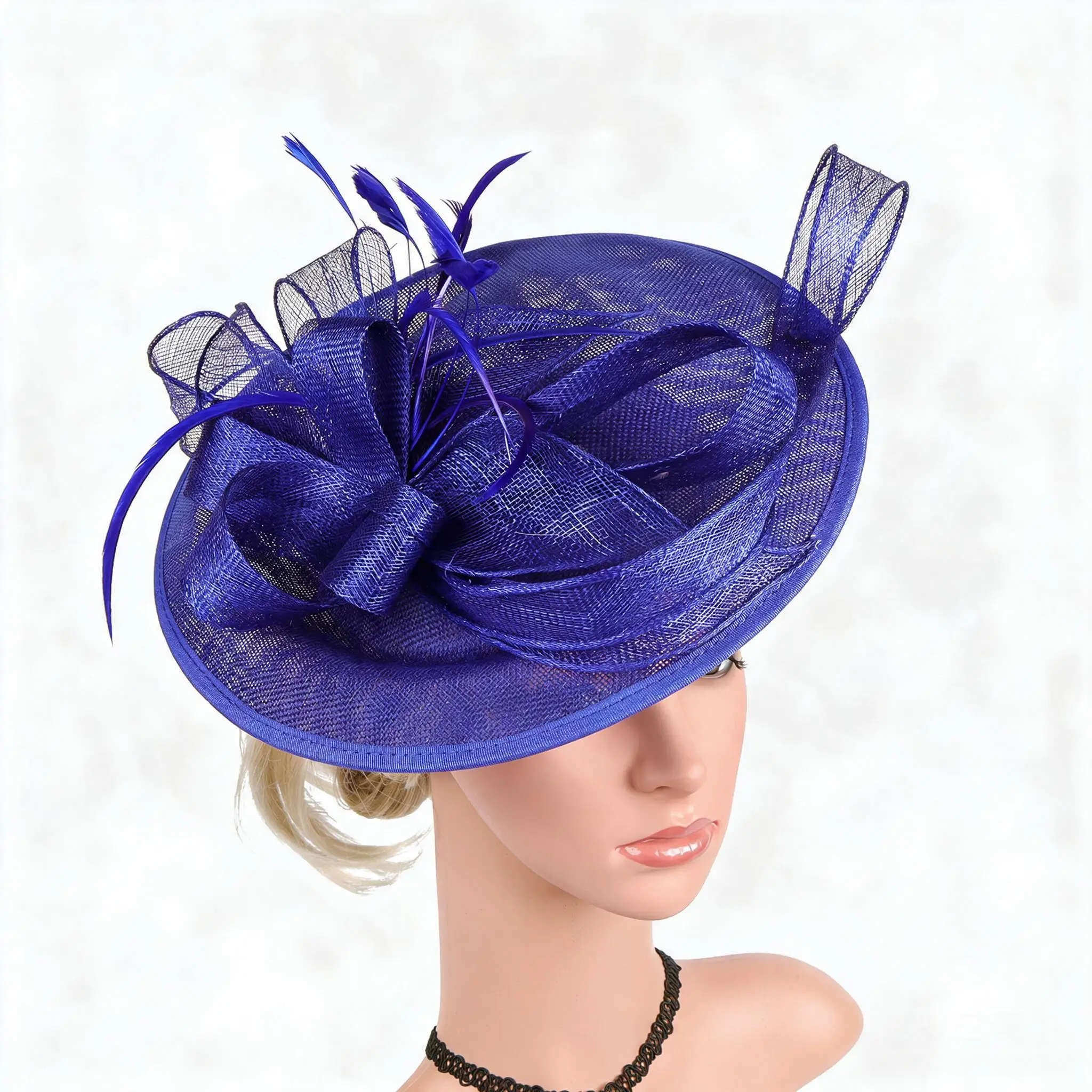 Womens Elegant Sinamay Fascinator Hat Feather Decor Hair Clip For Bridal Wedding Prom Kentucky Derby Horse Races Cocktail Party
