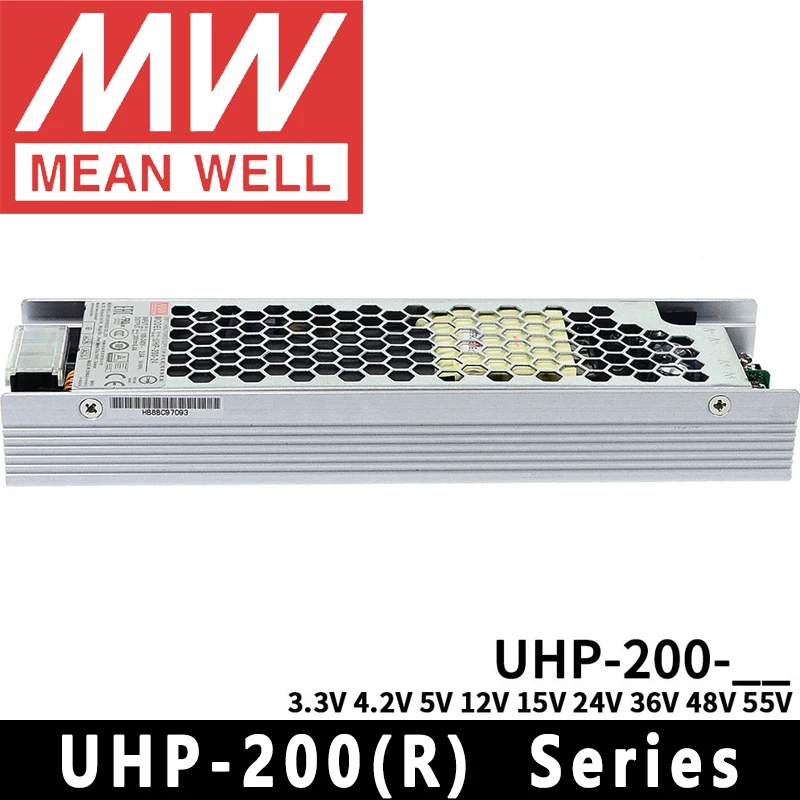Mean Well UHP-200/200R-3.3/4.2/5/12/15/24/36/48/55 LED Power meanwell Fanless design 200W Slim Type PFC Switching Power Supply