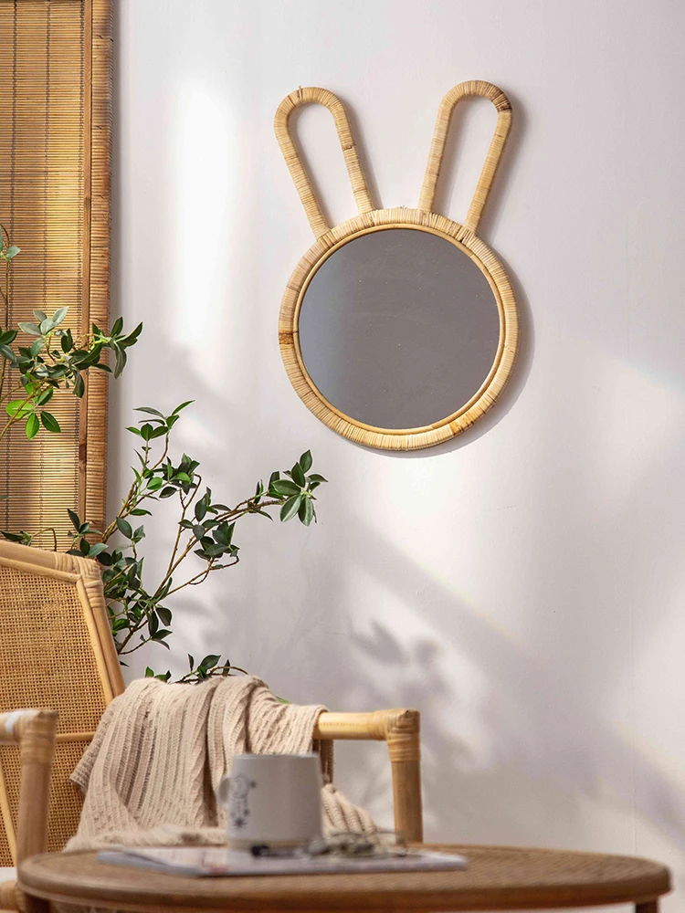 Rattan mirror antique special-shaped bathroom mirror dressing homestay wall-mounted wall-mounted decoration retro