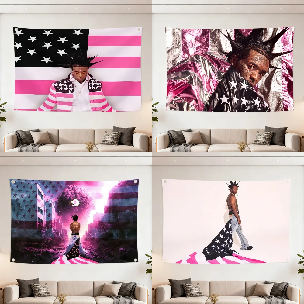 Rapper Lil U-Uzi Vert Pink Tape Flag Decoration Outdoor Picnic Party Art Hanging Home Camping Party Banner Best Sellers