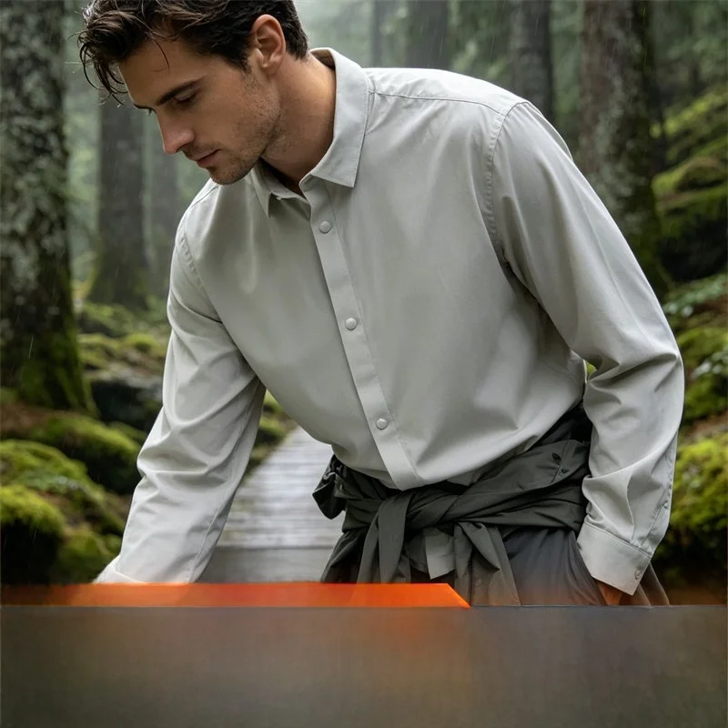 Water-Resistant Travel Commute Shirt! Breathable High Elastic Seamless Taped Woven Long Sleeve Casual Style for Men And Women