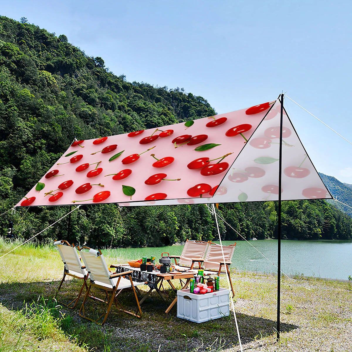 Waterproof Sun Shade Canopy for A Large Group,Delicious Cherry Lightweight Portable Foldable UV Resistant Tent For Beach,Picnic