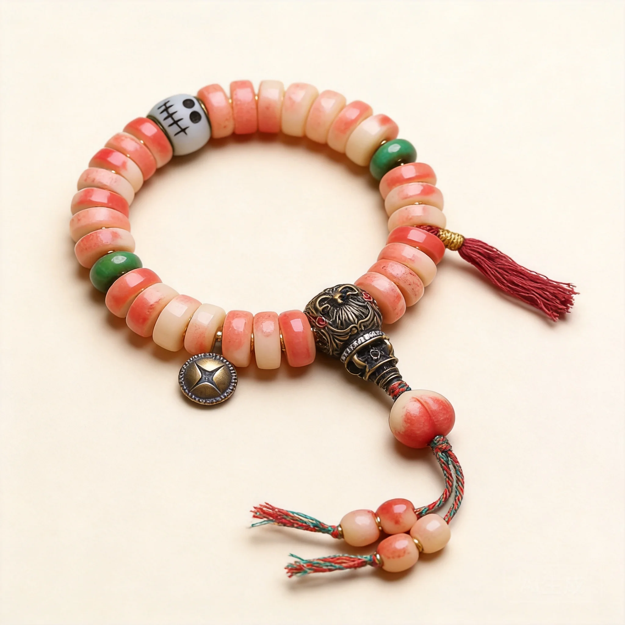 Chinese Style Natural Camel Bone Beaded Bracelet Single Strand For Men Wenwan Liuli Gawu Box Pendant Brass Accessories Lucky Ble