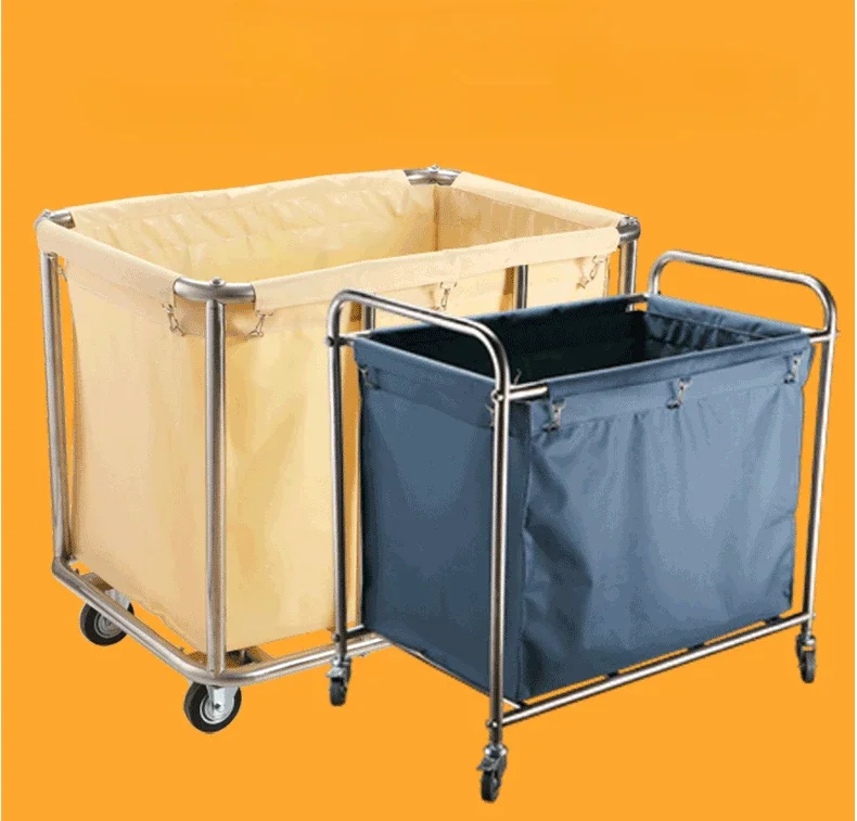 

Stainless Steel Linen Cart Laundry Dry Cleaner Clothes Storage Hotel Work