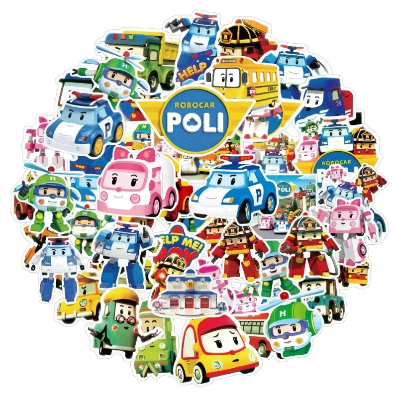 50pcs Animated Robocar Poli Graffiti Stickers Suitcase Water Cup Guitar Car Stationery Mobile Phone Decoration Stickers