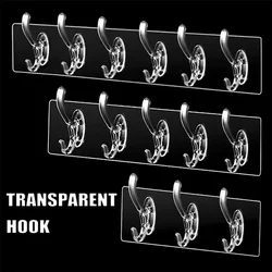 3/5/6 Row Transparent Strong Self Adhesive Hook Nail-free Wall Hook Kitchen Bathroom A Row of Traceless Hooks Wall Hanger Sticke