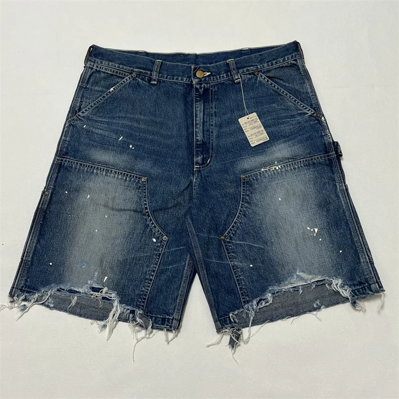 

SAINT MICHAEL Men's Jeans 1:1 Best Quality Patch Splatter Ink Oversized Denim Shorts