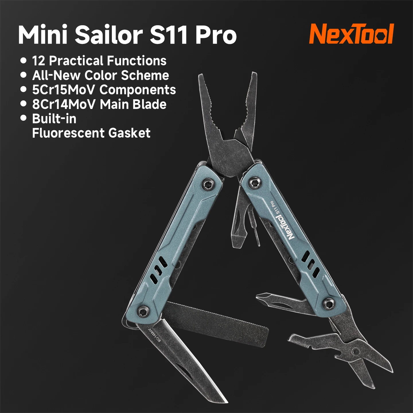NexTool 12-In-1 Mini Sailor Pliers S11 Pro Multi Tool Pocket Knife Folding Tools EDC Screwdriver Scissors for Camping Hiking
