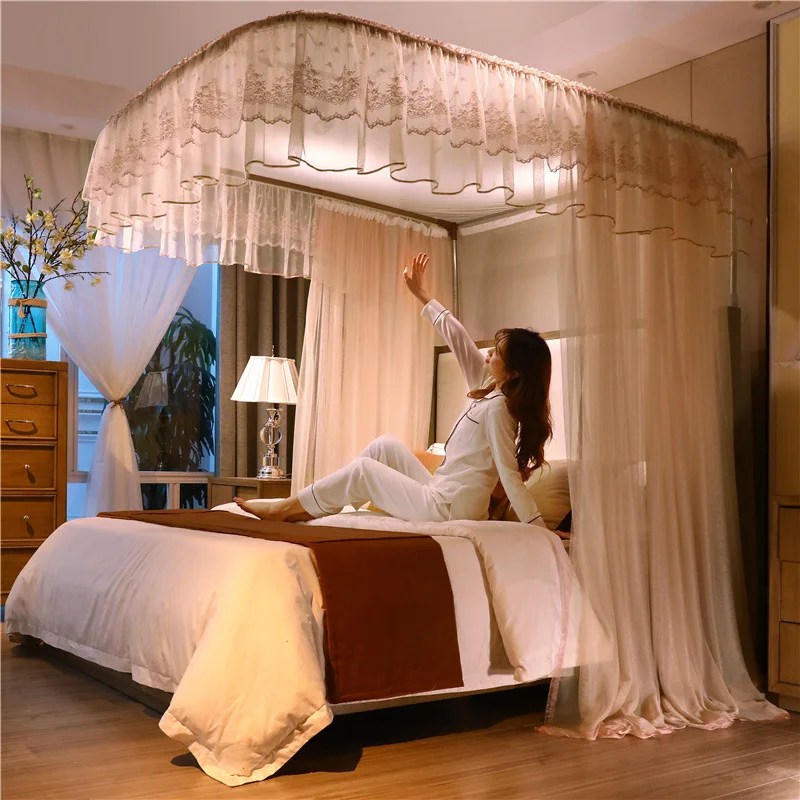 HT  U-shaped guide rail mosquito net, floor lifting bracket encryption court  rail mosquito net, manufacturer wholesale